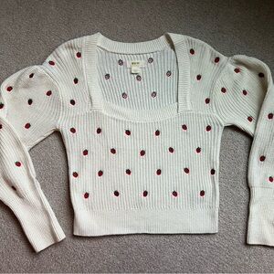 Anthropologie Maeve Cropped Strawberry Sweater